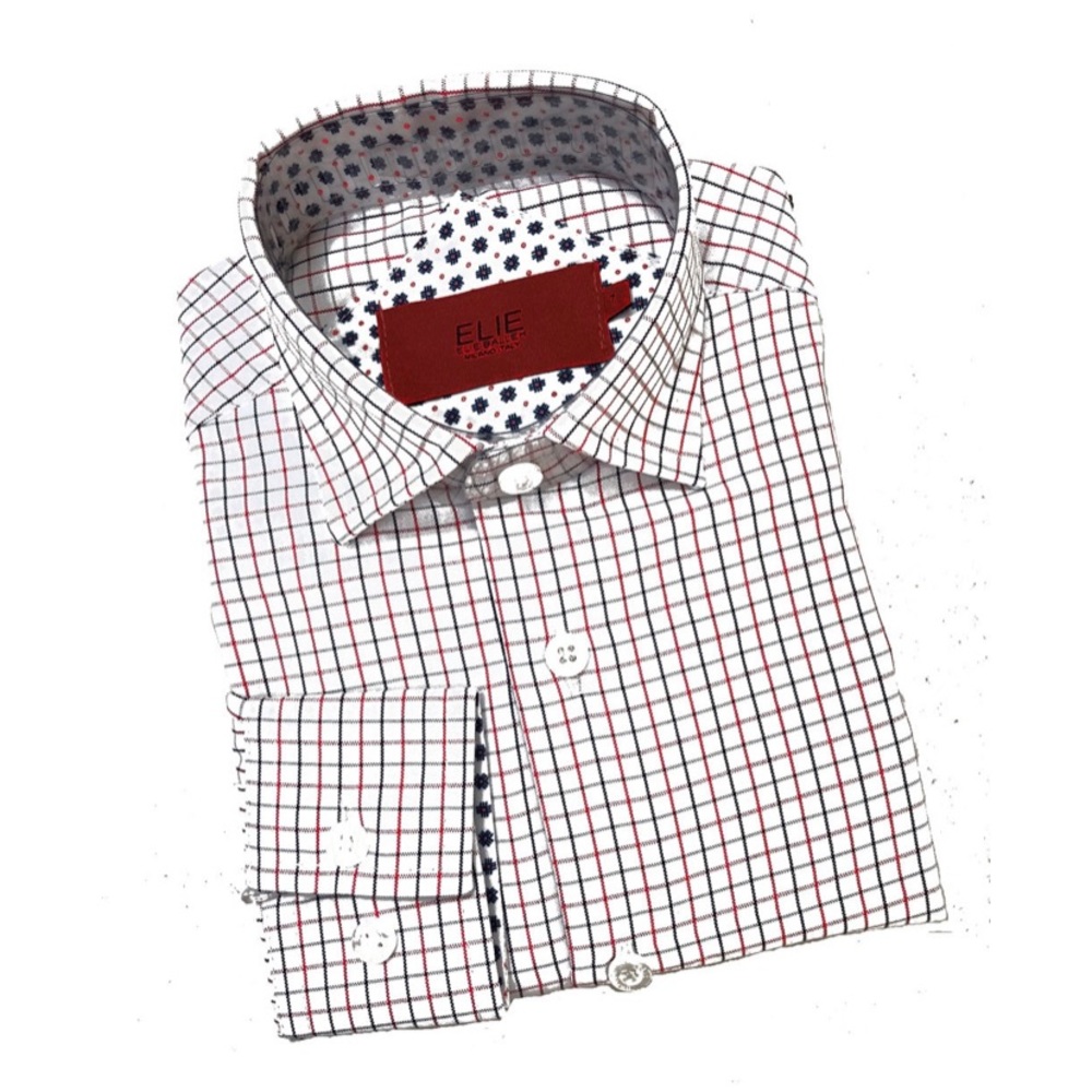 Elie Balleh Navy & White Tattersall Check Mens Long Sleeve Shirt / Button Down